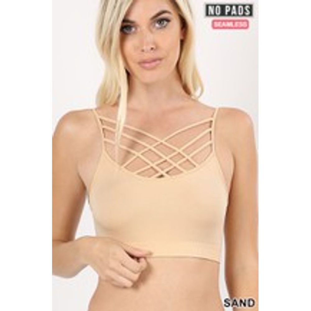 New Zenana SEAMLESS TRIPLE CRISS-CROSS BRALETTE - Picture 2 of 5
